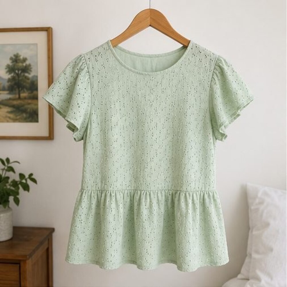 Mint Eyelet Peplum Blouse